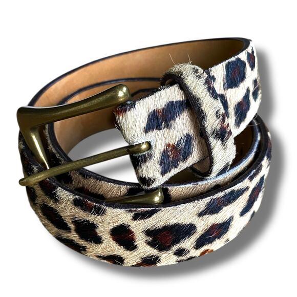 W Kleinberg Leopard Print Genuine Calf Hair Waist Belt Sz M Minimalist - Picture 2 of 9